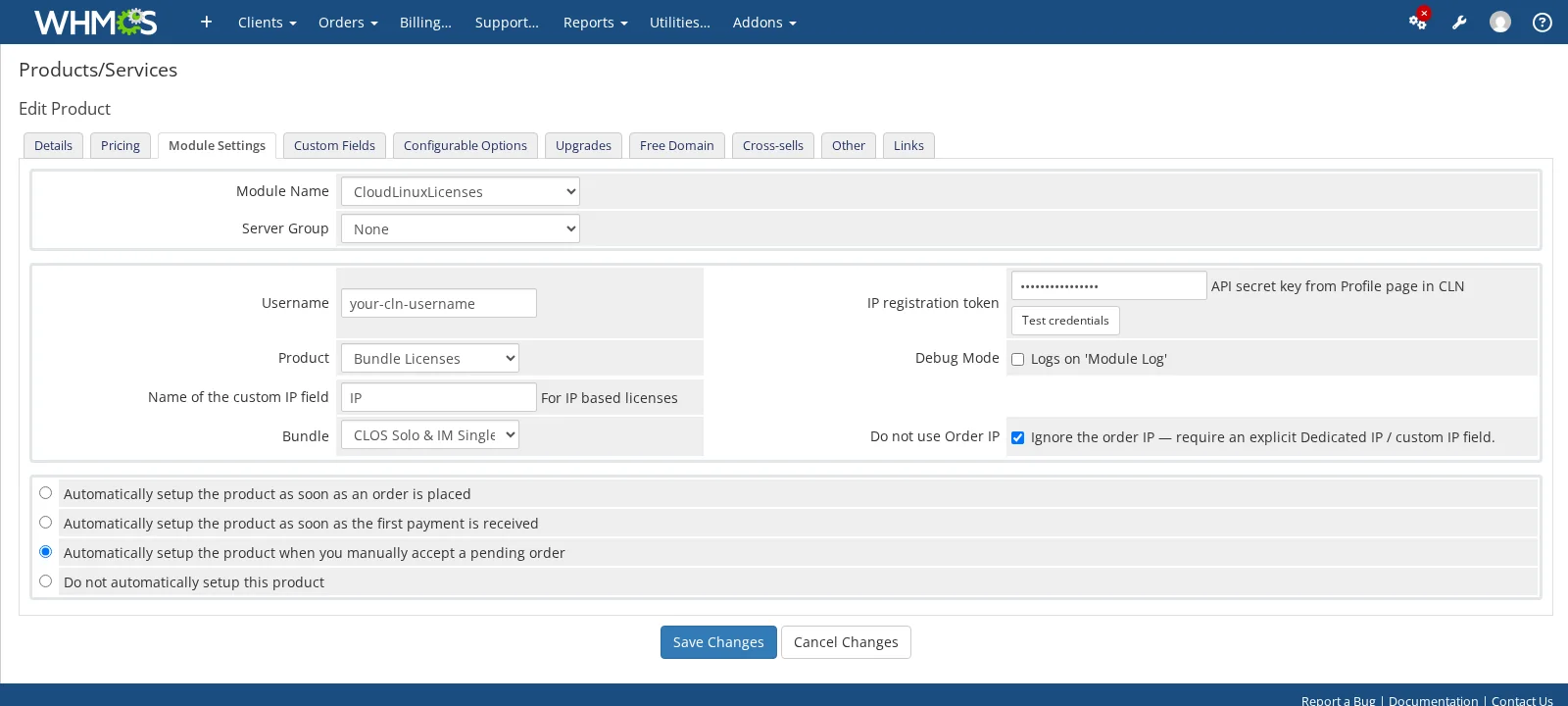 Bundle license product Module Settings