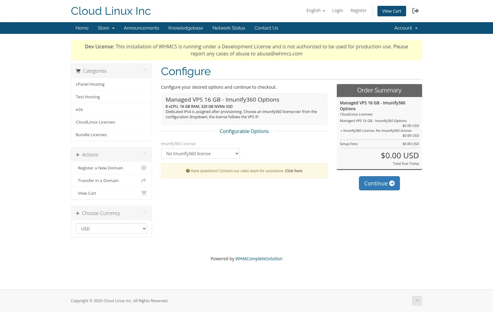 Imunify360 tier selection as a configurable option