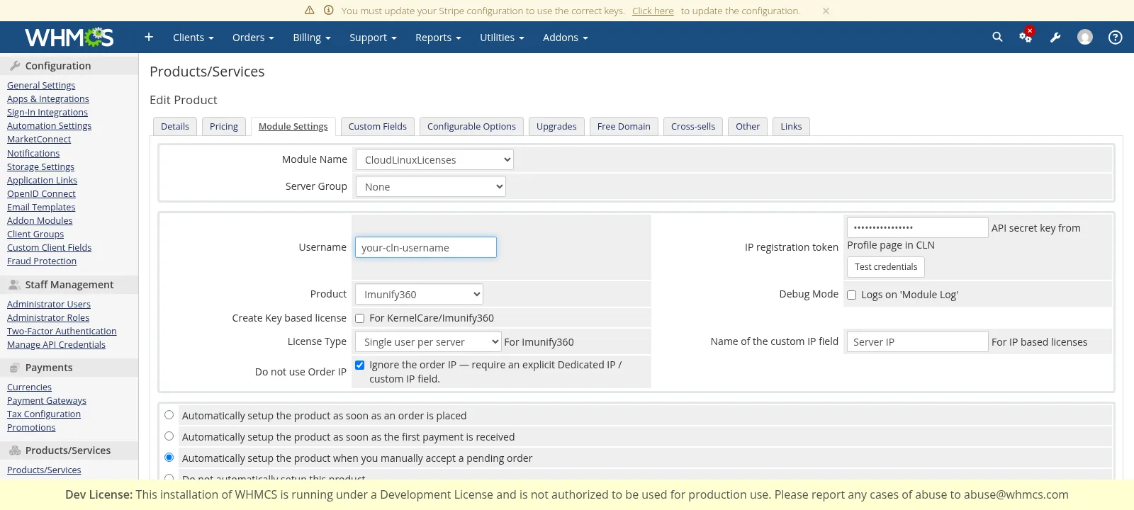 Imunify360 product Module Settings