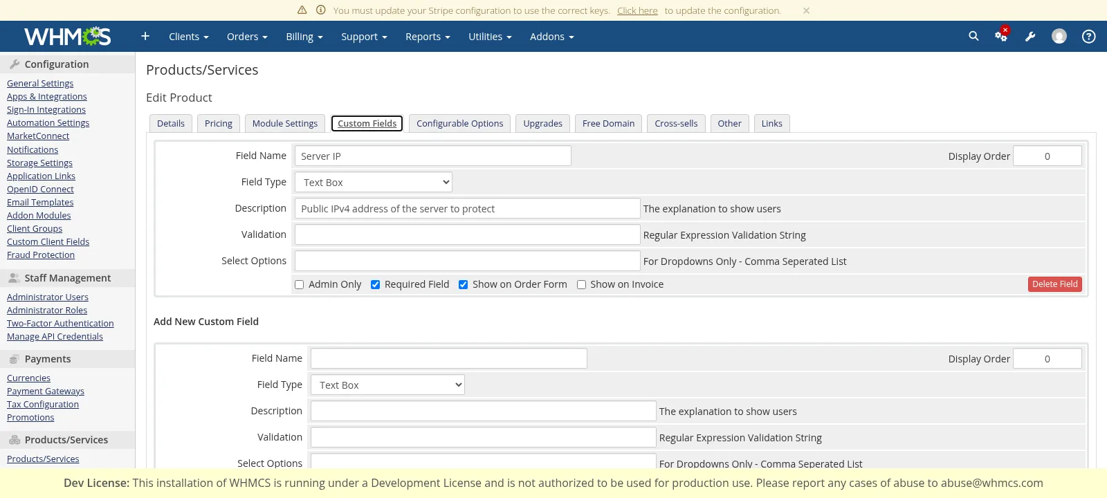 Required custom IP field